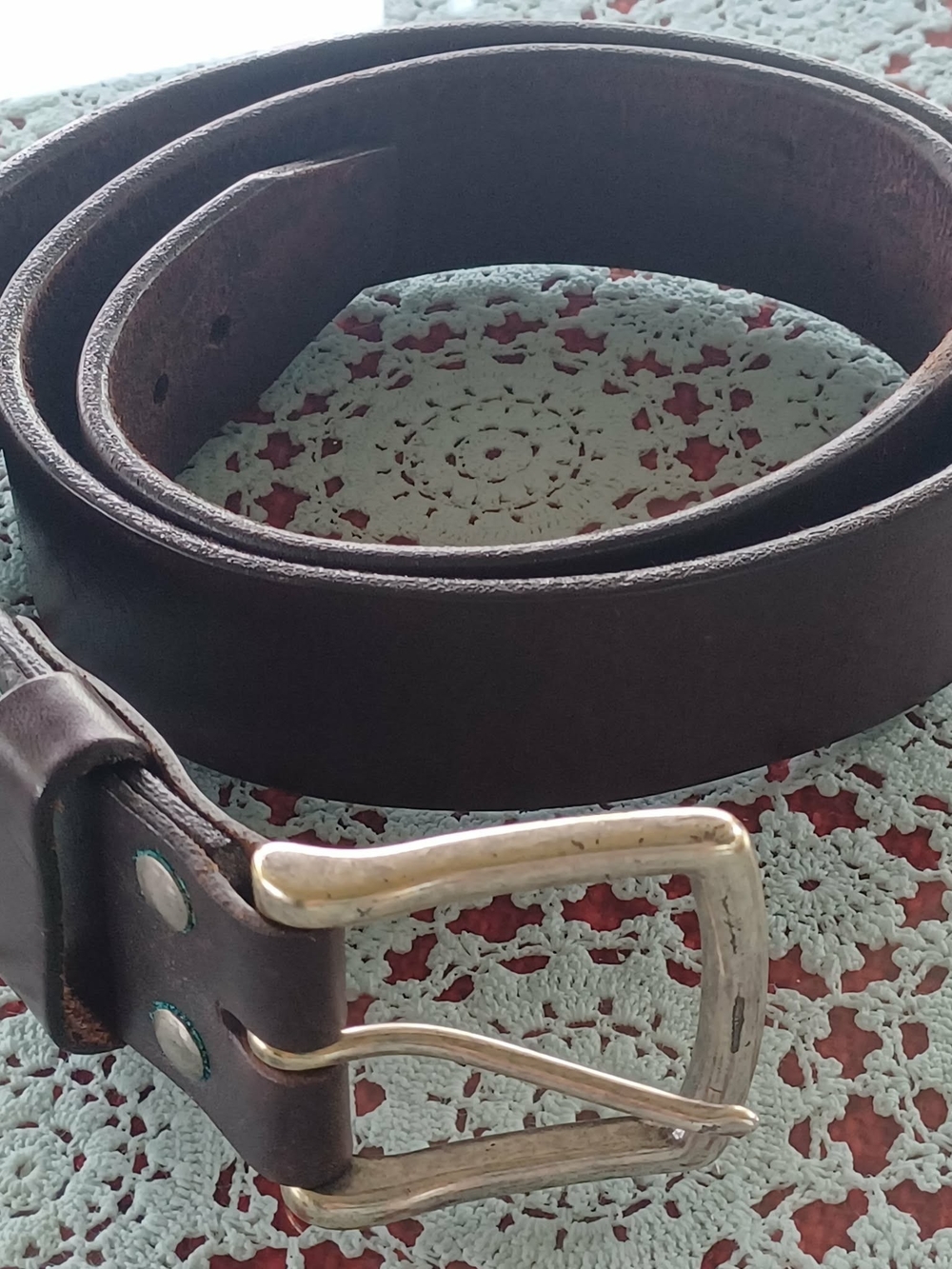 Men's Saddleback Dark Brown Leather Belt with Brass Buckle Size 38
